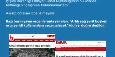 Trafikte 'orta şeride ceza' iddiaları asılsız haberi