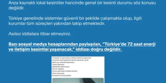 Türkiye'de 72 saat enerji kesintisi yaşanacak iddiaları yalanlandı haberi
