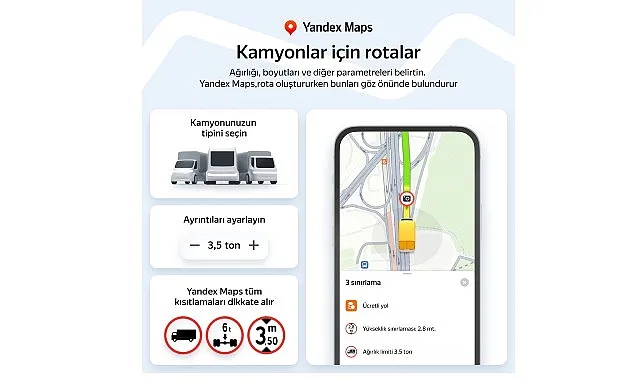Yandex Maps, Kamyonlara Özel Navigasyon Özelliğini Türkiye'de Kullanıma Sundu haberi