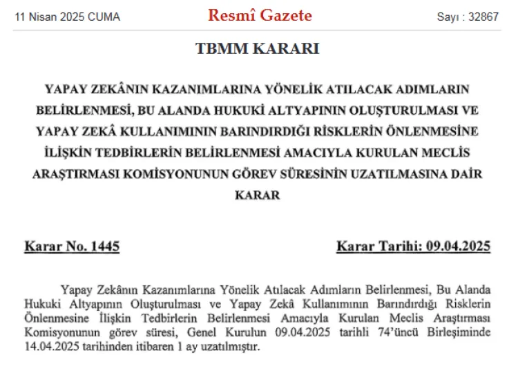 Yapay Zeka Araştırma Komisyonu’nun görev süresi uzatıldı haberi