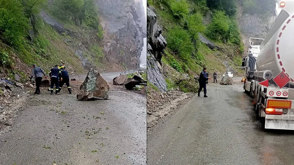 Sürücüler Dikkat! Bayburt-Araklı Karayolunda Kaya Düşmesi Yaşandı Haberi