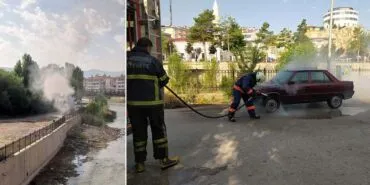 Bayburt'ta Park Halindeki Araç Alev Aldı