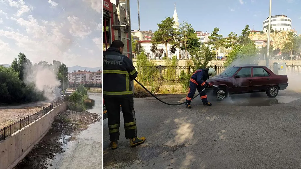 Bayburt'ta Park Halindeki Araç Alev Aldı