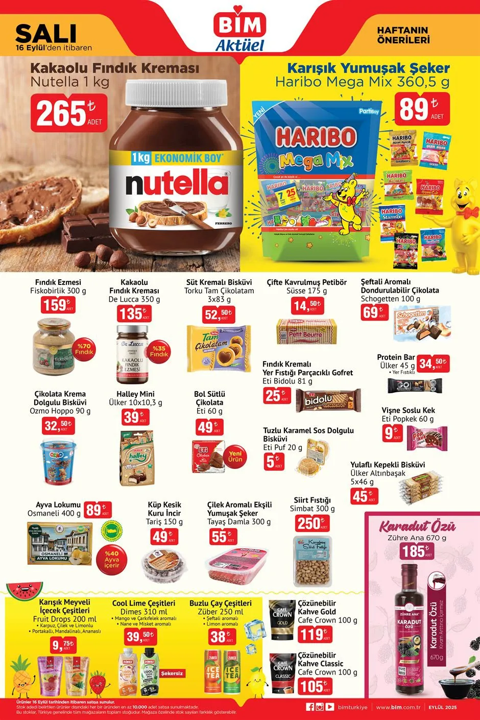 BİM 16 Eylül 2025 Aktüel Kataloğu: Nutella, Dana Kıyma ve Haribo Fırsatları