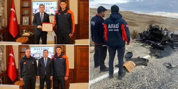 Bayburt’ta Yanan Araçtan 5 Can Kurtaran AFAD Kahramanına Vali’den Başarı Belgesi