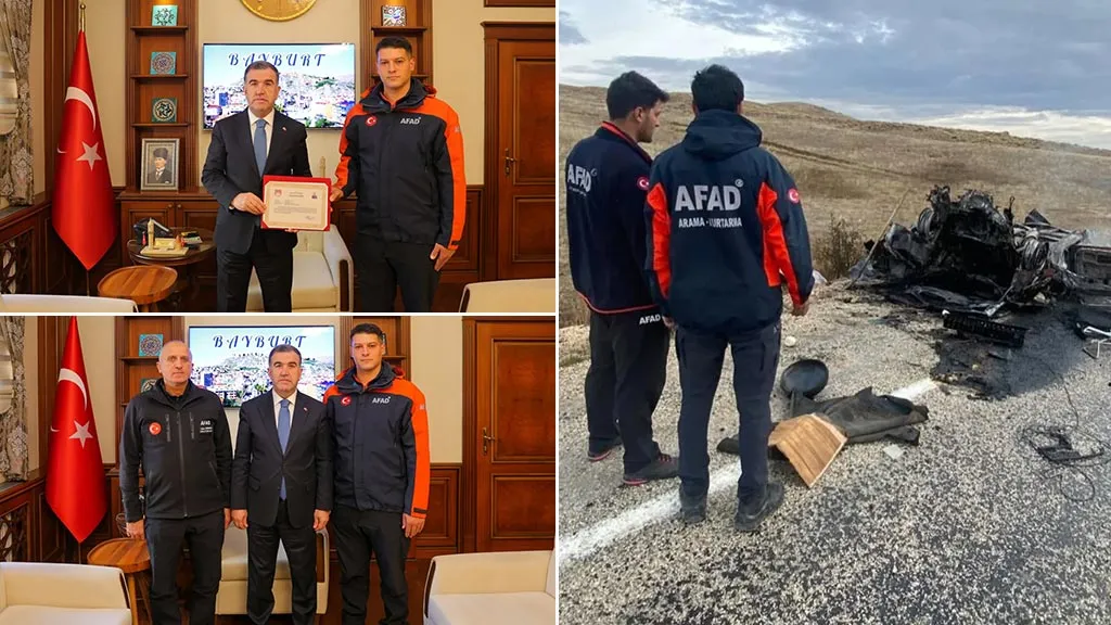 Bayburt’ta Yanan Araçtan 5 Can Kurtaran AFAD Kahramanına Vali’den Başarı Belgesi