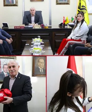 Bayburt’un Gururu Monaco Yolcusu! Elif Nur Turhan Dev Maç Öncesi Başkan Memiş’le Buluştu