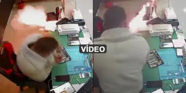 Bayburt’ta Güvenlik Kamerası Kaydetti, Cep Telefonu Bataryası Bomba Gibi Patladı