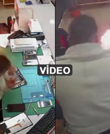 Bayburt’ta Güvenlik Kamerası Kaydetti, Cep Telefonu Bataryası Bomba Gibi Patladı