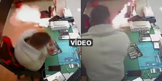 Bayburt’ta Güvenlik Kamerası Kaydetti, Cep Telefonu Bataryası Bomba Gibi Patladı