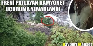 Freni patlayan kamyonet uçuruma yuvarlandı